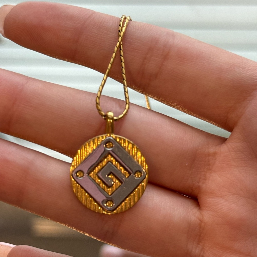 Vintage Givenchy G Gold Pendant Necklace with Geometric Design - Picture 3 of 3